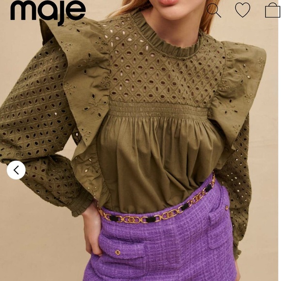 Maje Linode Eyelet Cotton Top Size 1 - Picture 2 of 12